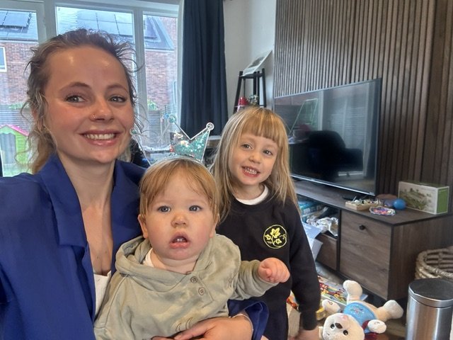 Mummy with Cara and Eliza at home